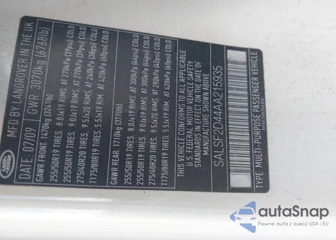 2010 Land Rover Range Rover Sport Hse z USA, uszkodzony, nr VIN SALSF2D44AA215935